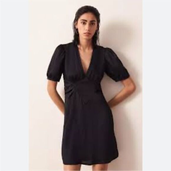 NWOT Ba&sh Black Wina Mini Puff Sleeve Dress Large - Picture 1 of 7
